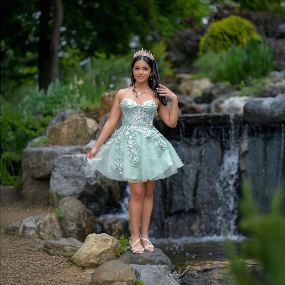 Floral Embellished Green Kids Dress